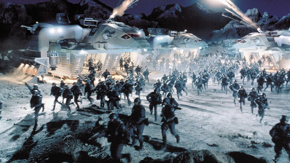 A battle scene in Starship Troopers