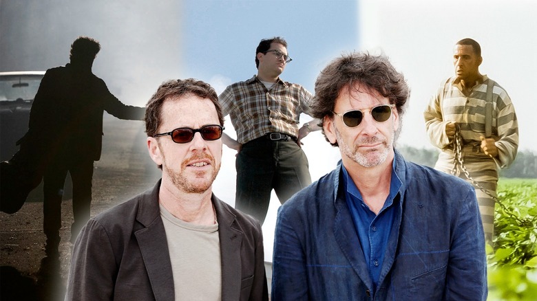 Coen Brothers against backdrop of their films