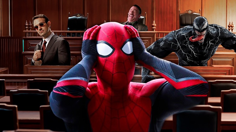 Spider-Man characters in courtroom