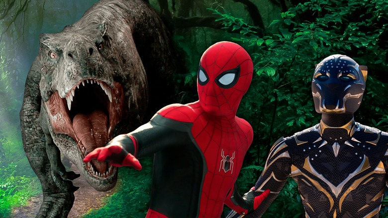 Spider-Man and Black Panther vs. a T-Rex