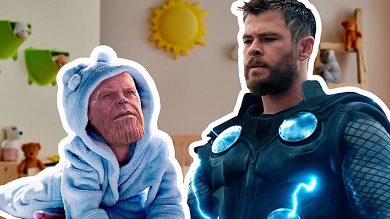 Thor looking at baby Thanos