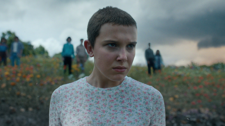 Eleven stands in a field